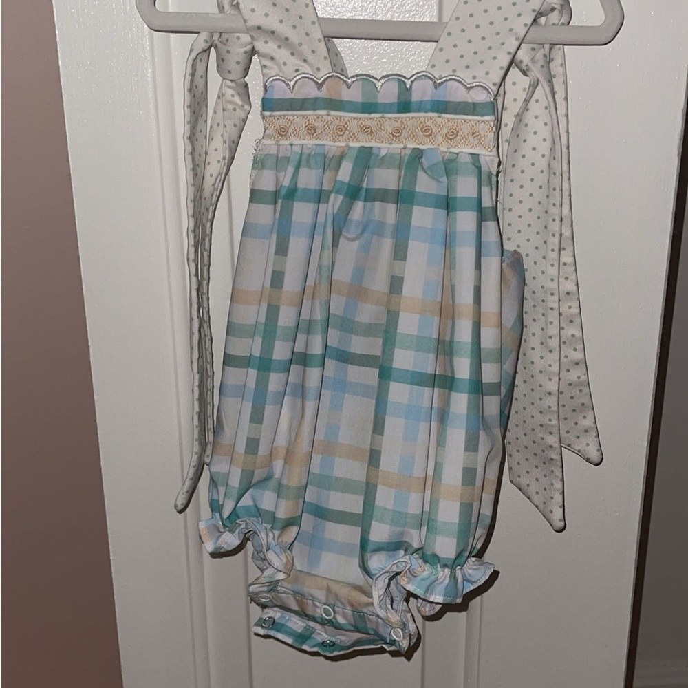 Plaid Baby Romper with Polka Dot Straps